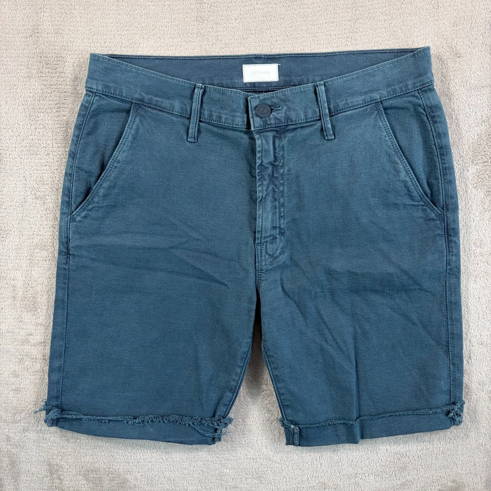 Mother Vagabond Bermuda Prep Fray Shorts‎ in Smokey Blue Women 29 (Tag 27) $208